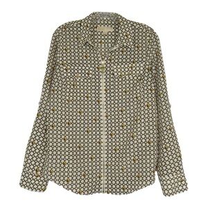 MICHAEL KORS Zip Front Roll-Tab Sleeve Gold Jewel Print Shirt Women’s Size 6